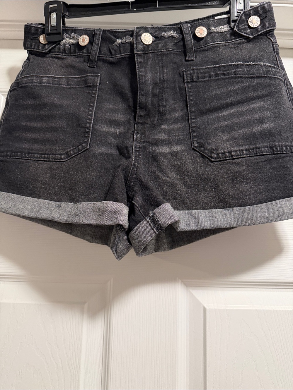 High-Rise Black Denim Rolled-Hem Women's Jean Shorts